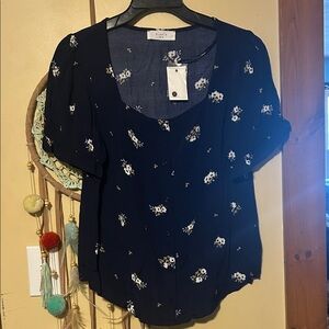 Navy Floral Blouse size medium